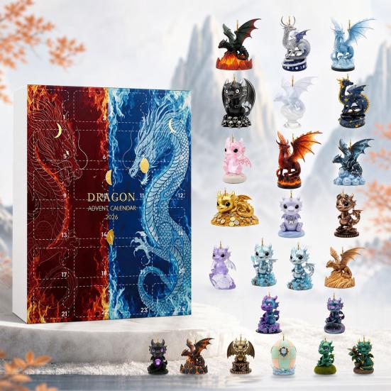Dragon Theme Collection Advent Calendar, 2D Christmas Countdown Box with Tree Decor Acrylic Pendants, Festive Hanging Decor, Holiday Gift Decorations