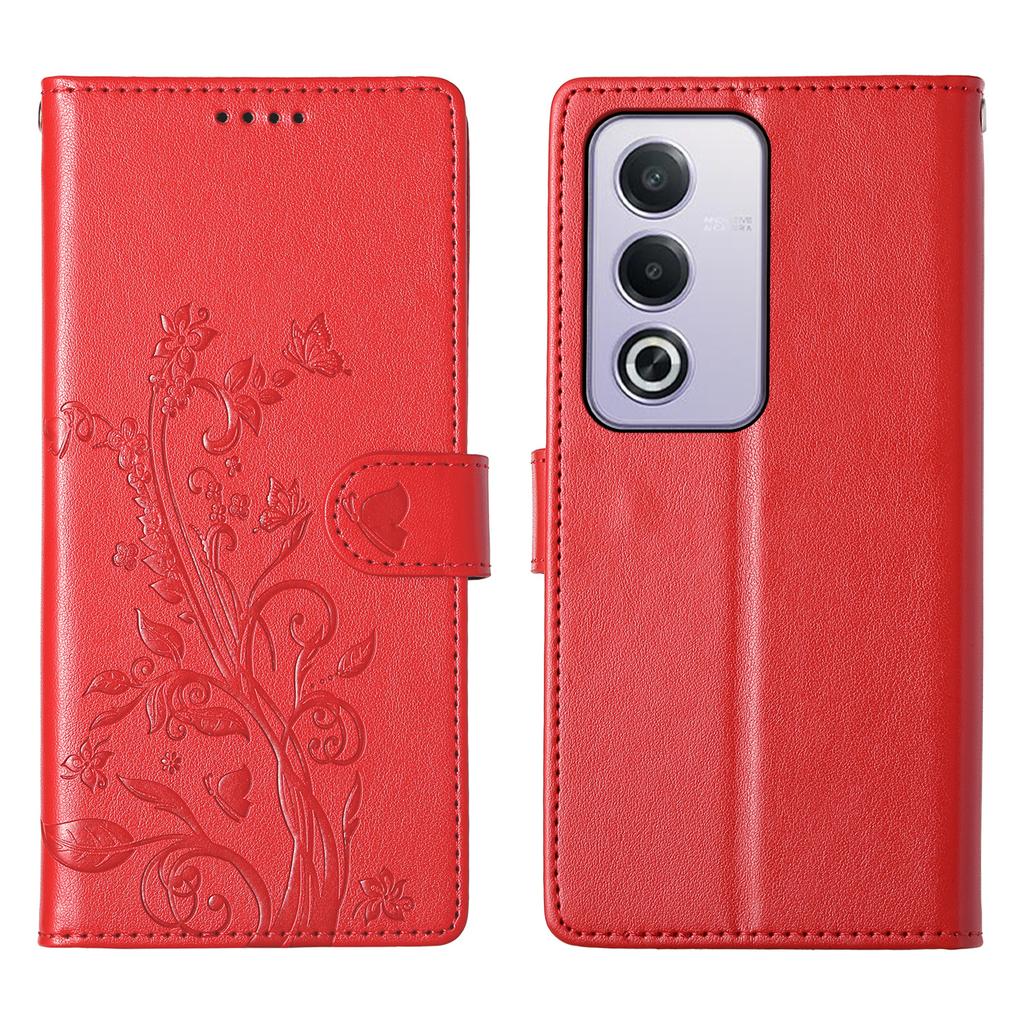 For Oppo A5 5G/A5i Pro 4G Wallet Case Butterfly Floral Imprint PU Leather Phone Cover with Wrist Strap