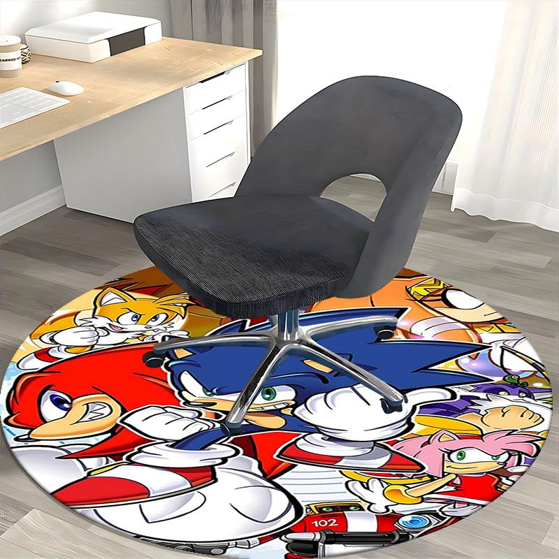 1pc Sonic the Hedgehog Anime Cartoon Design Round Carpet Office Chair Mat, NonSlip Rug for Home Decor, Living Room, Bedroom, Game Room