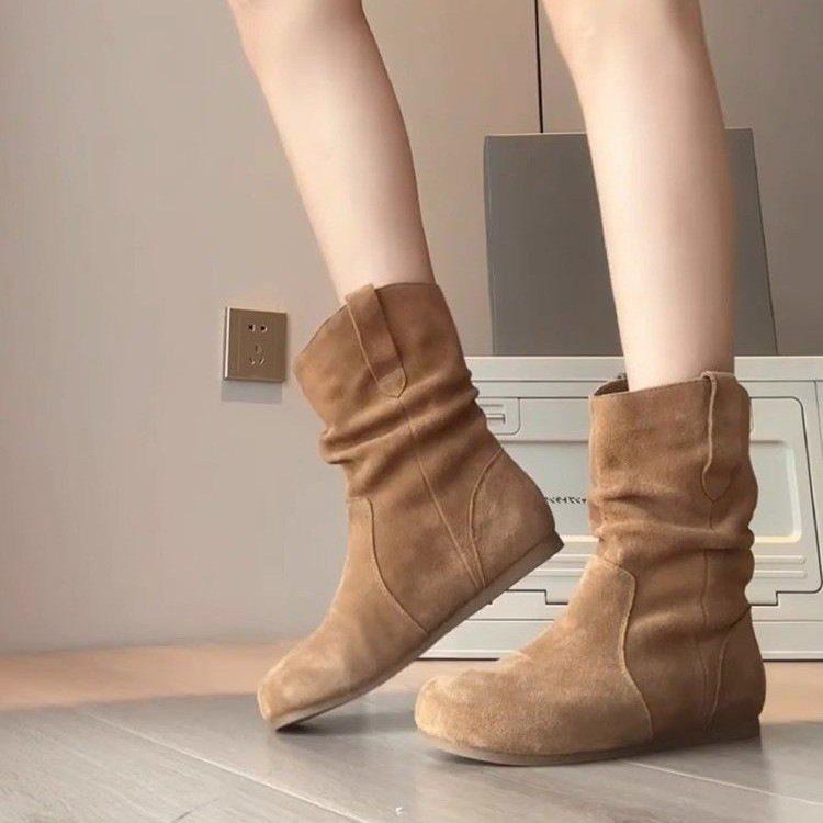 Autumn and Winter 2025 Velvet Cotton Boots New Stacked Short Boots Small Boots Women's Martin Boots Retro Thick Flat Bottom Early Autumn