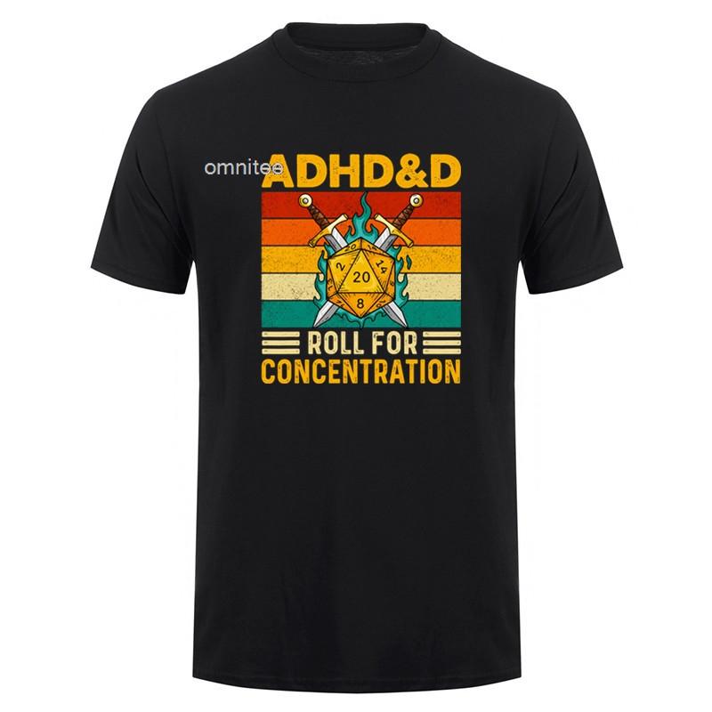 ADHDD Roll for Concentration Tshirt Unisex Funny Gamer Dungeons DM RPG Dice Dragon T Shirts Summer Streetwear Gifts HJ051