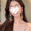 Personalized Design Sense Color Flower Hand-woven Stud Earrings Women's Spring and Summer Beaded Flower Leaf Earrings Long Earrings