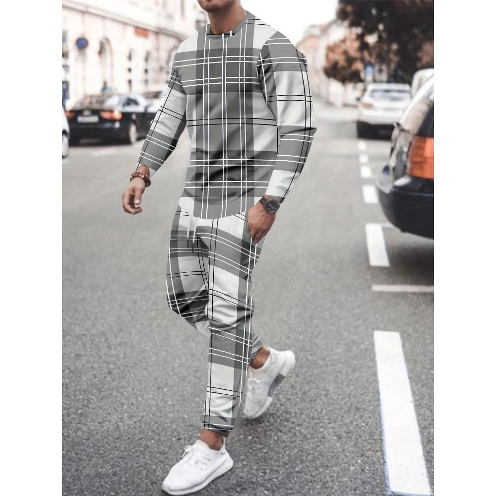 Spring Autumn Colorful Gradient 3D Print Men's Sportswear Set O-Neck Hoodies 2-Piece Sets Oversized Pullover Men Clothing