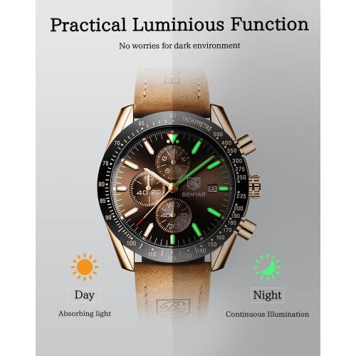 BY BENYAR Men's Watch Chronograph Analog Quartz Movement Stylish Sports Designer Watch 30m Water Resistant Elegant Father's Day Gift, Light Blue, Chro