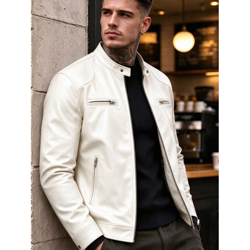 New men's stand-up collar PU leather jacket slim locomotive jacket autumn business casual ruffian handsome jacket