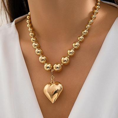 DIEZI Punk Big CCB Heart Pendant Necklace Designed for Women Wedding Party Gift Simple Fashion Polymer Beads Choker Necklace Jewelry
