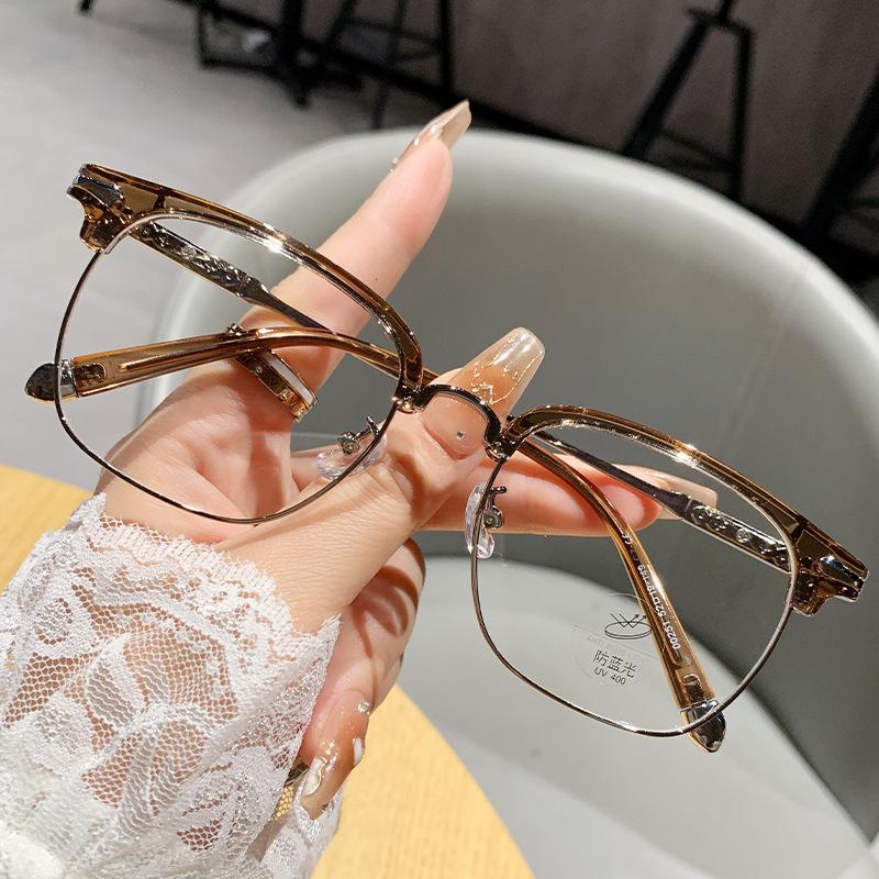 

Transparent Anti-Blue Light Student Half-Frame Kickoff Optical Frame, Male Retro Glasses 00251