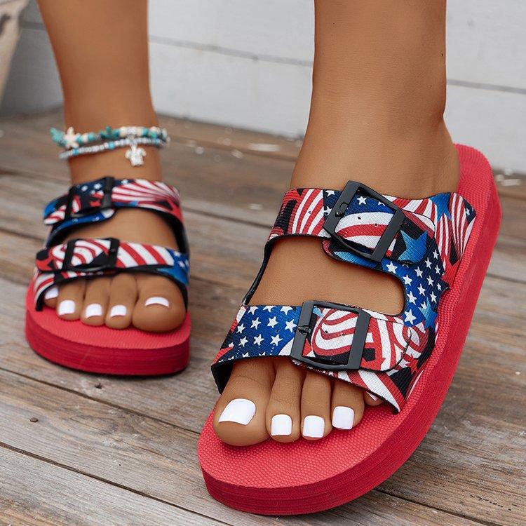 

Summer trend buckle women s color matching popular double-breasted grid thick-bottomed cool slippers 43 красный