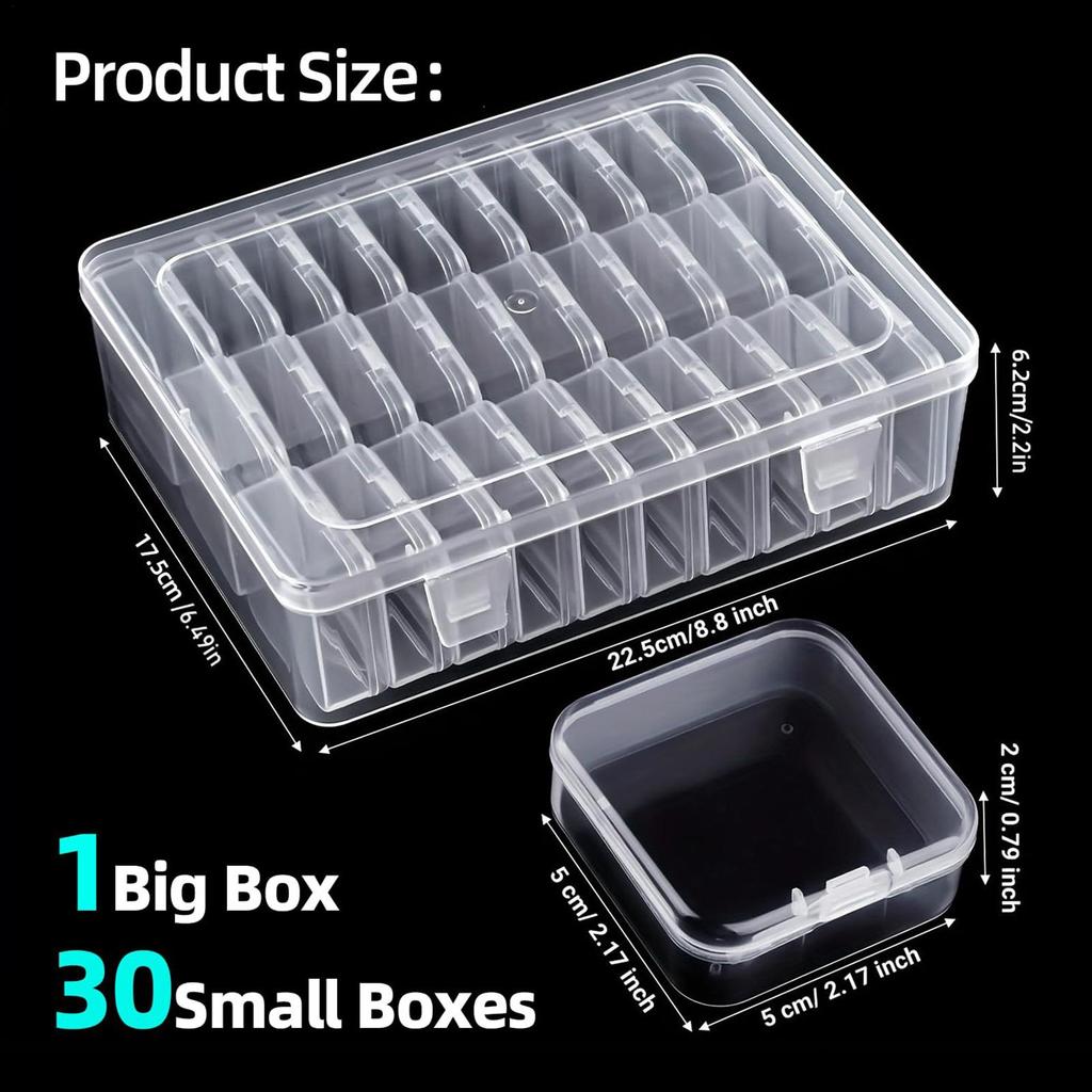 Bead Storage Containers Hinged Lid Rectangle Clear With 30 Pieces Cases Beads Storage Organizer For DIY Accessory Bracelets