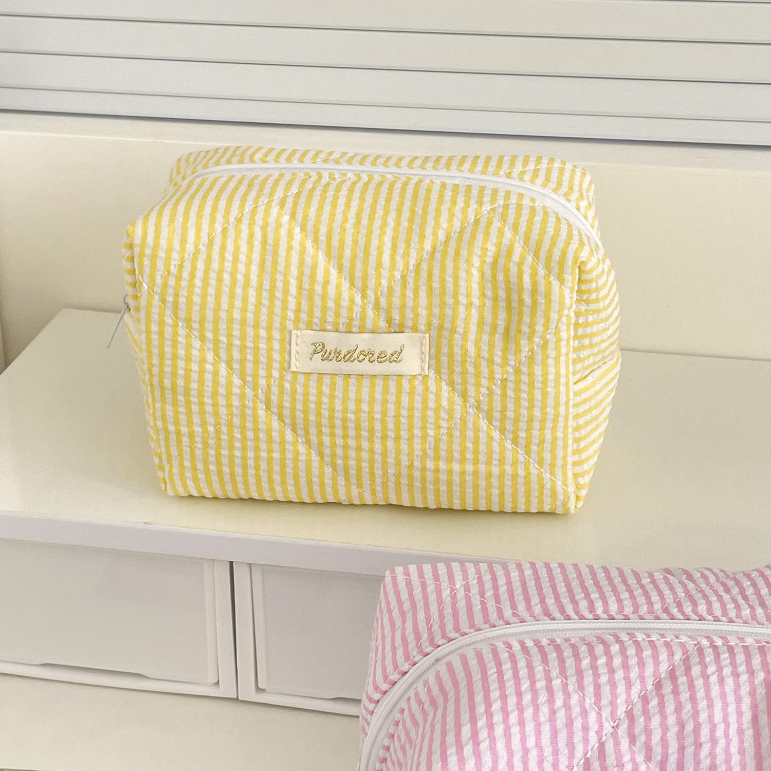 

Candy Color Stripe Women s Storage Bags Casual Female Cosmetic Bag High Capacity Cute Female Pencil Case Makeup Bag Handbags жовтий