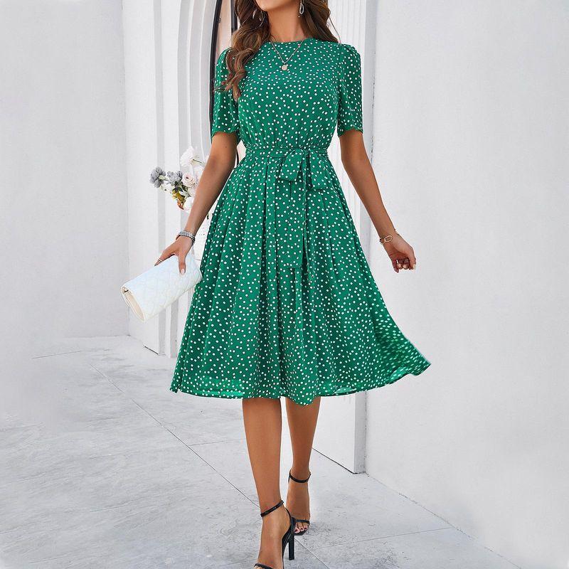 European and American Women clothes 2025 Spring and Summer Elegant Casual Polka Dot Lace-up Long dress Dress Polka Dot Dress