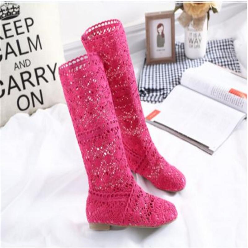 2025 Hollow Boots Shoes Breathable Knit Line Mesh Fashion High Help Summer Women's Boots High To Help Women's Shoes 11 Colors