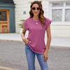 Tricou de vară cu gât rotund, larg, cu mâneci scurte, modă pentru femei, casual, elegant, bluză simplă nouă, cu grilă de culoare solidă, topuri, îmbrăcăminte pentru femei 3582