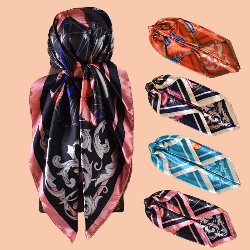 1PC Simple Butterfly Print Silk Satin Square Scarf Women's Hair Accessory Spring New Versatile