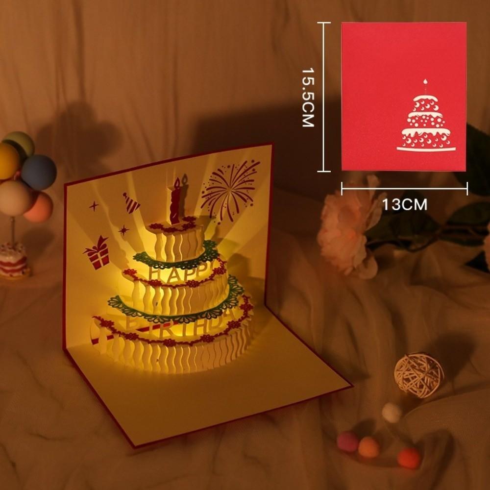 Paper 3D Birthday Cake Cards Music Function Musical Greeting Card for Boyfriend Girlfriend Friends