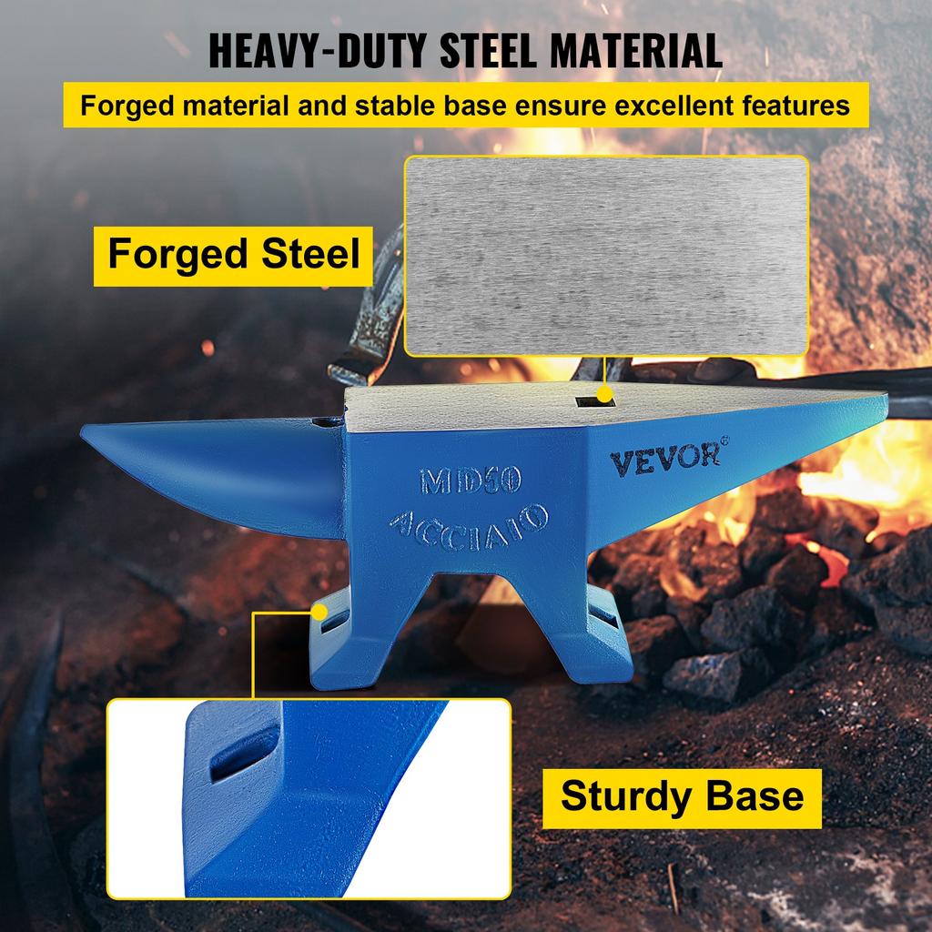 VEVOR Single Horn Anvil Cast Steel Anvil Blacksmith for Sale Forge Steel Tools with Round and Square Hole and Equipment Anvil Rugged Blacksmith