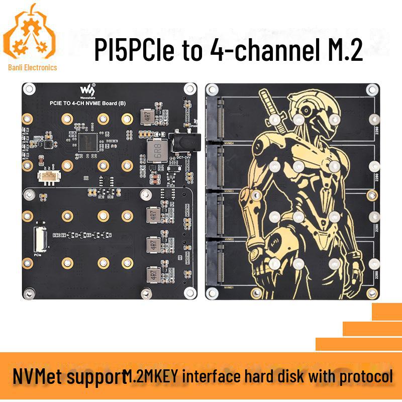 

Raspberry Pi 5 PCIe to Quad M.2 NVMe SSD Adapter Board Expansion