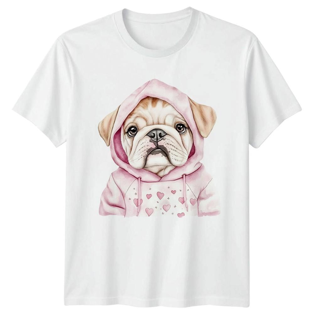 Bulldog Puppy In Pink Hoodie Unisexs TShirt Watercolor Art Dog Pet S