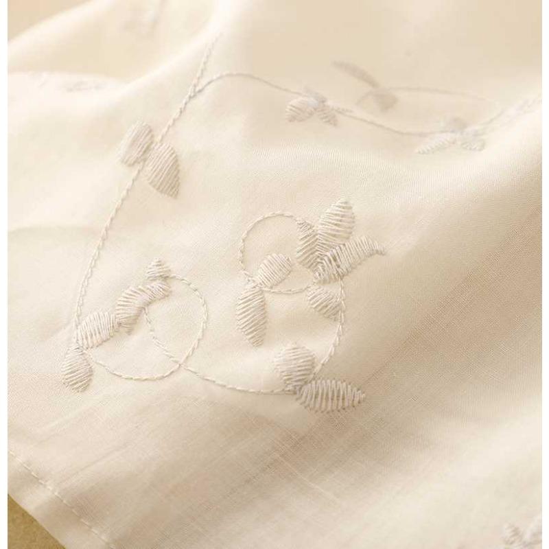 Embroidered Round Neck Shirt Cotton Linen Women's Loose Top
