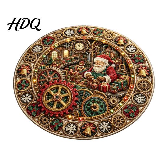 Holiday Welcome Mat for Guests Round Christmas 3D Rug Optical Illusion Area Santa Gnome Floor Decor Pattern Non-slip Living Room Entryway