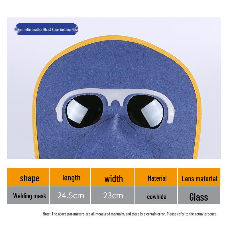 Head-Mounted Ghost Face Cowhide Mask for Welding with Eye Protection