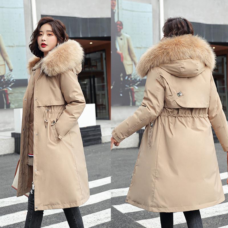 Women's Medium and Long Women's Cotton Clothes Fashion Casual Big Fur Collar Women's Cotton Clothes Winter