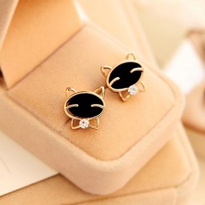 Boucles d'oreilles à tige en forme de chat souriant noir vintage de haute qualité pour femmes