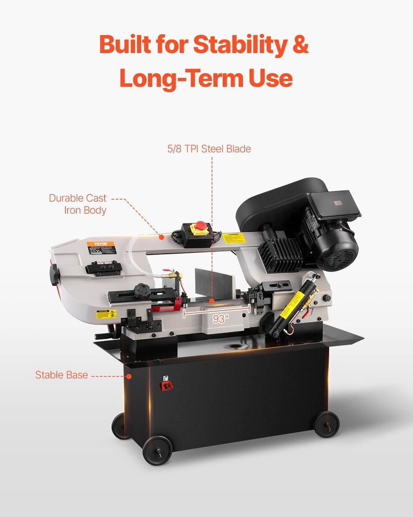 Metal Horizontal Band Saw 1.1 KW, 7 X 12 In Cutting Capacity 4 Speeds Variable Speed Bandsaw 220V Horizontal & Vertical Cutting for Multiple Metal