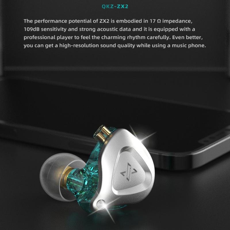QKZ ZX2 Ear -in -ear Headphones Metal Headphone Cable Control Heavy Bass Headset Mobile Phone Running Headset
