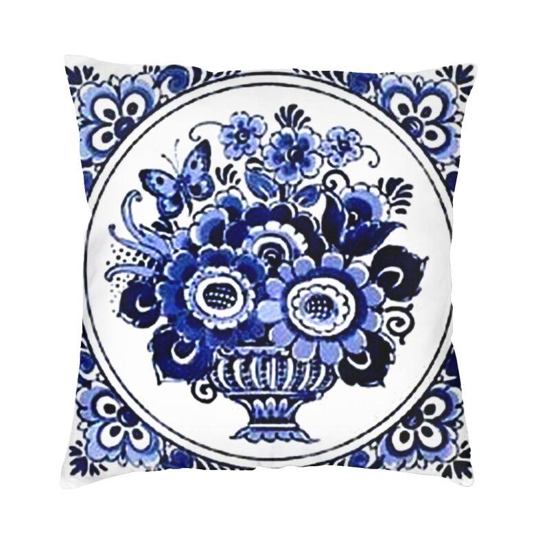 Dutch Blue Delft Cushion Cover 40X40Cm Vintage Windmill And Bridge Art Pillow Case For Sofa Square Pillowcase Home Decorative