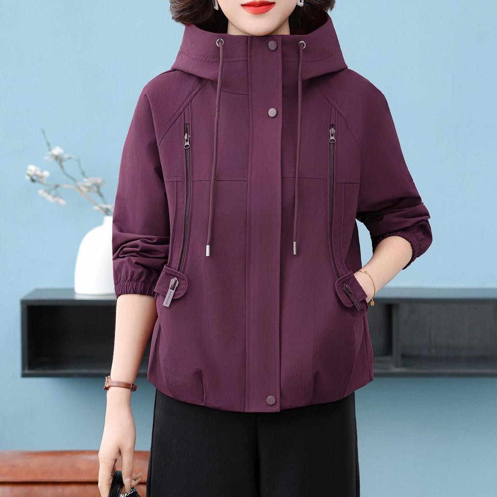 Spring & Autumn Hooded Windbreaker for Middle-Aged and Elderly Women - Plus Size Jacket, Perfect Mother’s Day Gift