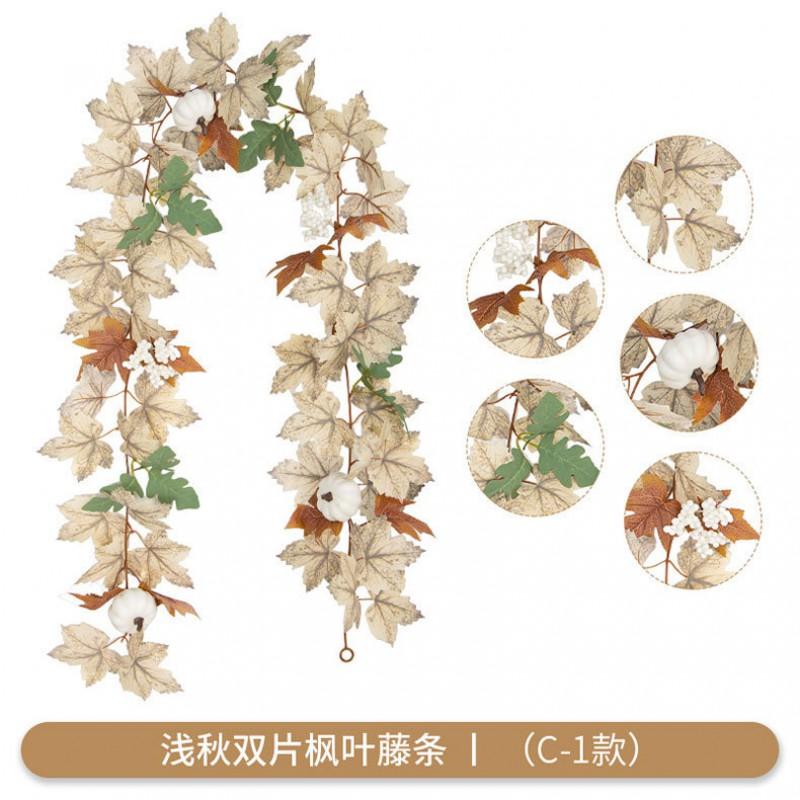Artificial Maple Leaf Vine Fall Decor Black Leaves Harvest Season Home Decoration Silk Floral Garland