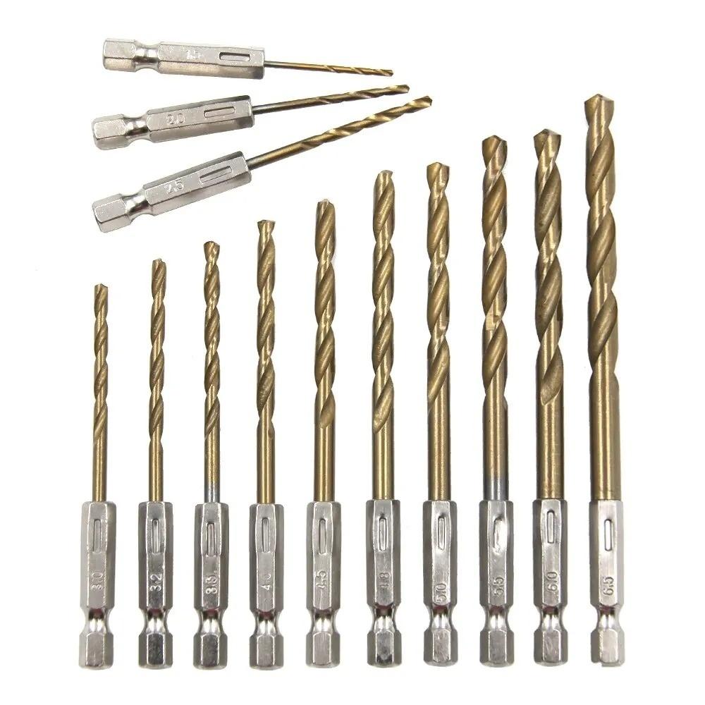 High-Speed Steel Drill Kit 13 Piece Set, Impact Quick Change Drill Kit for Cast Iron Hardening Metal Wood and Plastic
