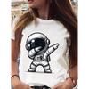European Size Astronaut Handprint Print T-Shirt Creative Design, Women's Round Neck Casual Sports All-Season Comfort T-Shirt, Holiday, Friend Giftme
