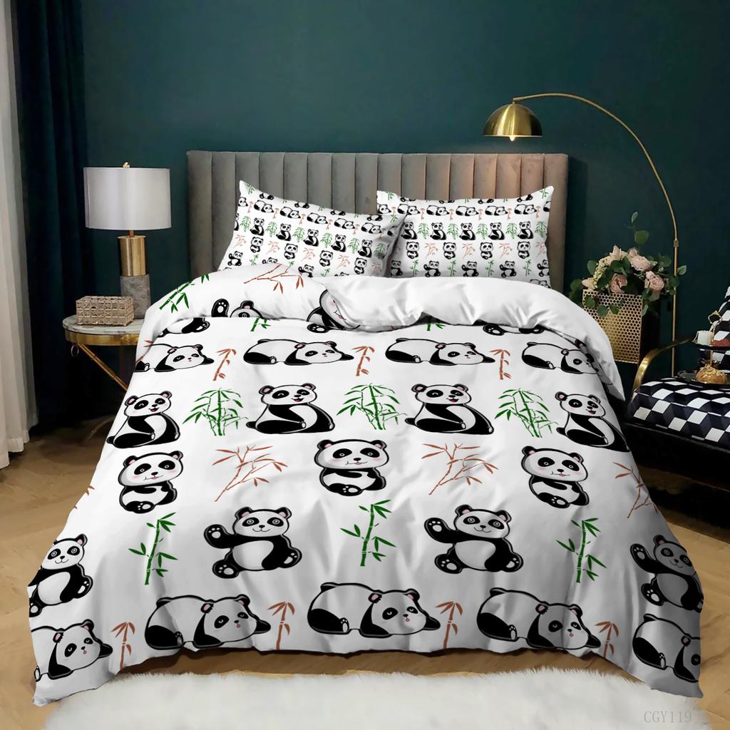 Cute Animal Panda Digital Printed Bedding Set Comfortable Soft Duvet Cover King Queen Twin Size Birthday Gift Bedroom Decoration
