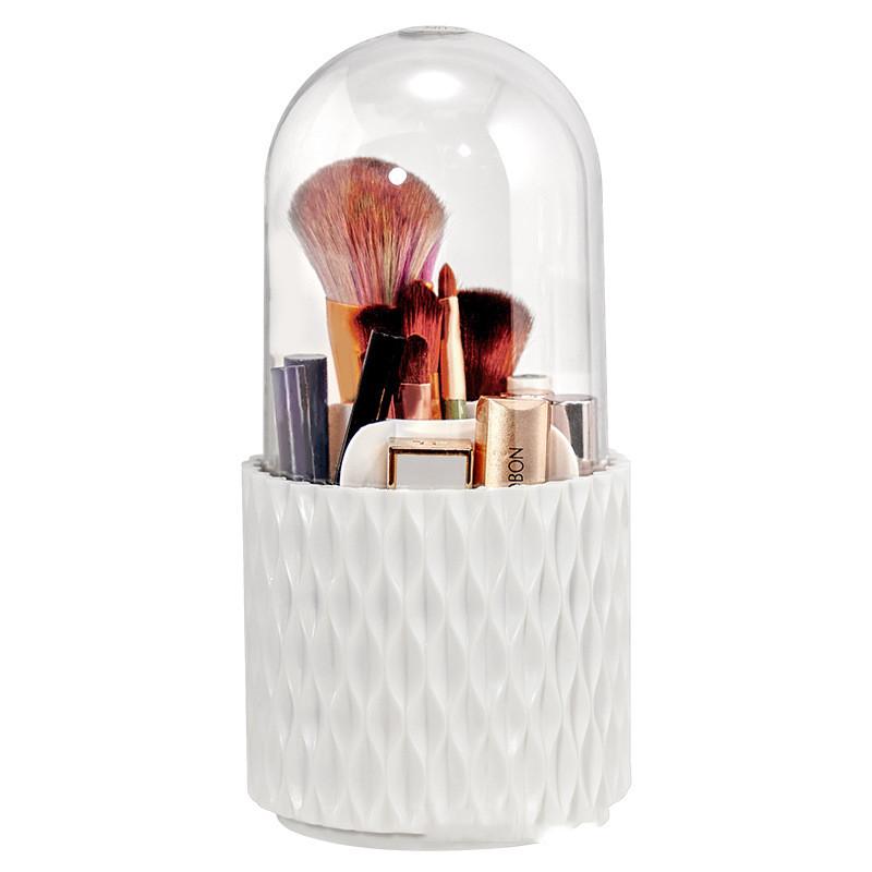 360° Rotating Makeup Brush Holder with Lid, Large Capacity Dustproof Acrylic Cosmetic Organizer for Vanity