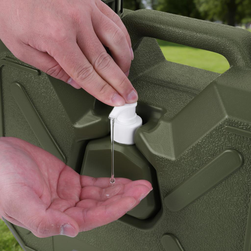 Jerrican d'eau portable 12L 18L avec robinet et flacon de désinfectant pour les mains, étanche, seau de camping pour véhicule, voiture, extérieur, randonnée, pique-nique