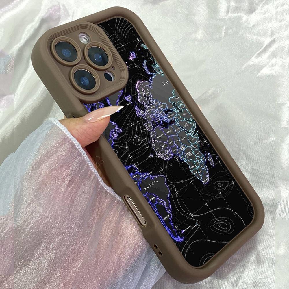 JT10 Aesthetic World Map Phone for for iPhone 17 16 Pro Max Samsung S26 S25 Ultra A17 A26 A07 Xiaomi 15T Redmi Note 14 Pro Plus Soft TPU Case Cover
