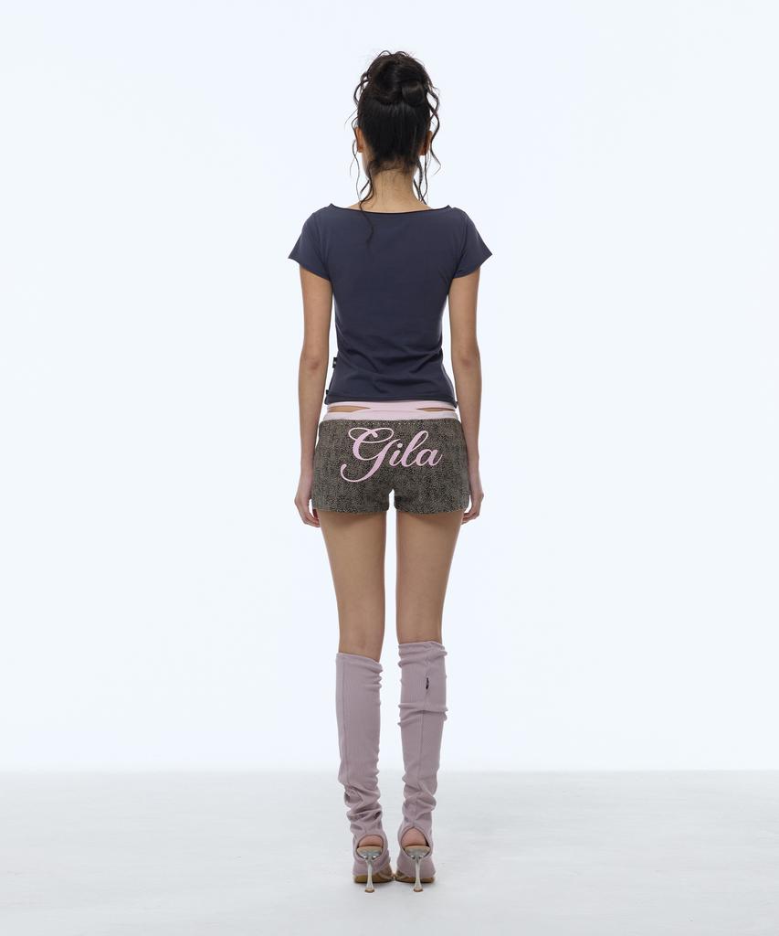 Gillaakaibeu Slogan Boat Neck T-Shirts_Navy