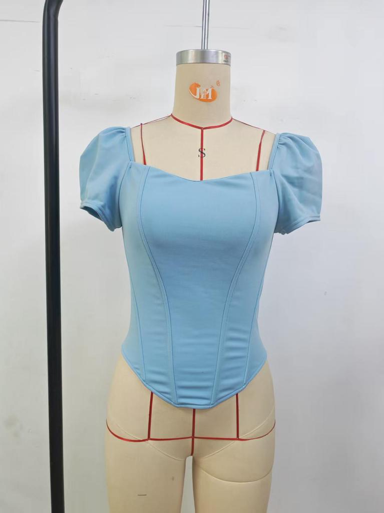 Chic French Short Sleeve Off-Shoulder Corset Slimming Top