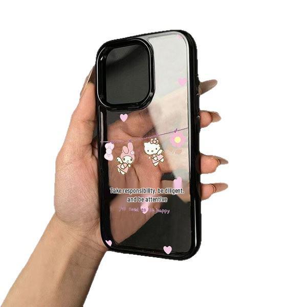Hello Kitty Heart Black Frame for 17Pro Max/16/15Pro/14/13Pro Acrylic Cartoon Case