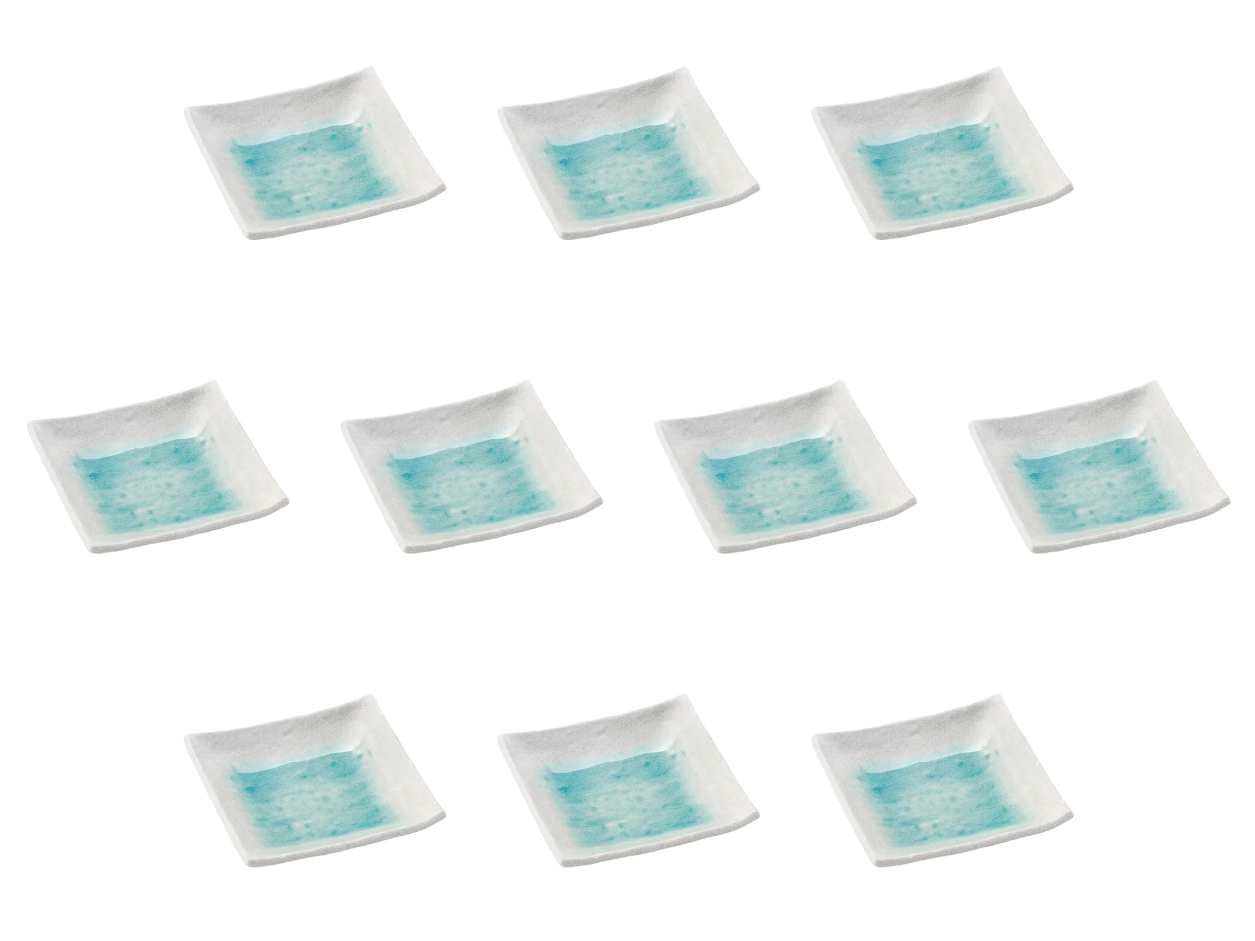 

Set of 10 White Flowing Water Sky Blue Square Small Plates x 10 x 2 Small Plates Setomonohonpo [10 cm]
