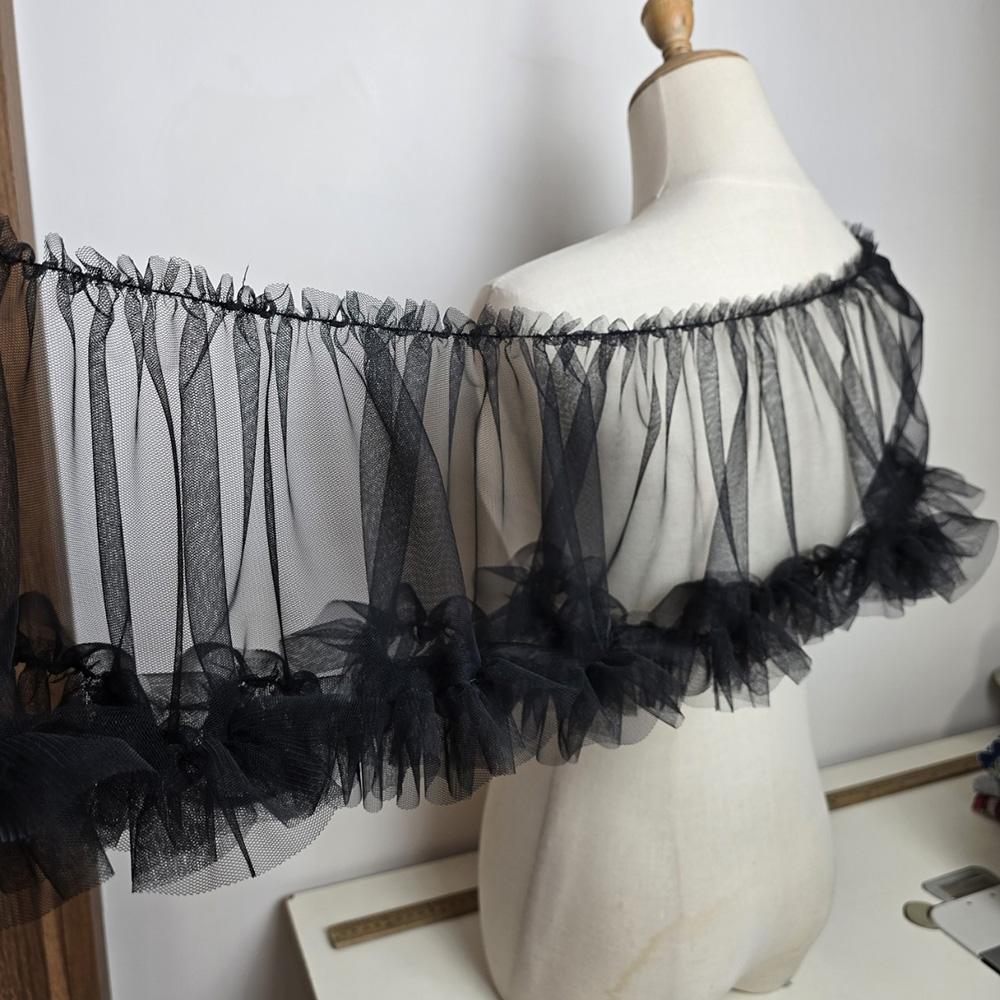 15X91cm Pink Mesh Lace Trims Pleated Fold Tulle DIY Sewing Crafting Women Supplies Baby Dress Garment Gauze Ruffle Ribbon