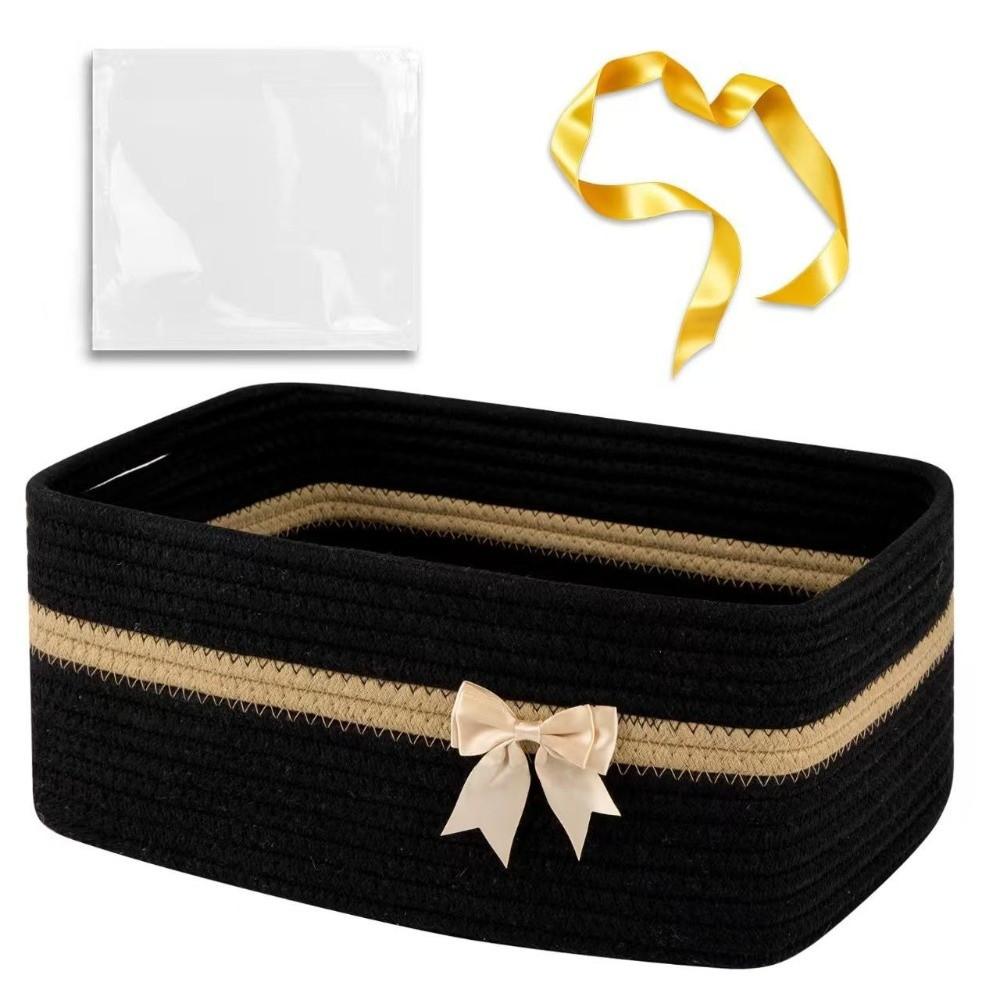 Ribbon Cotton Rope Basket With Handle Christmas Gift Container Square Storage Basket Home Storage