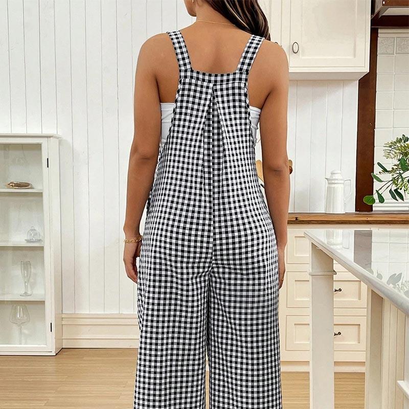 Umstandsoverall Frühling Herbst Lässig Karierter Jumpsuit Locker geschnitten Locker und bequem Umstandsoverall
