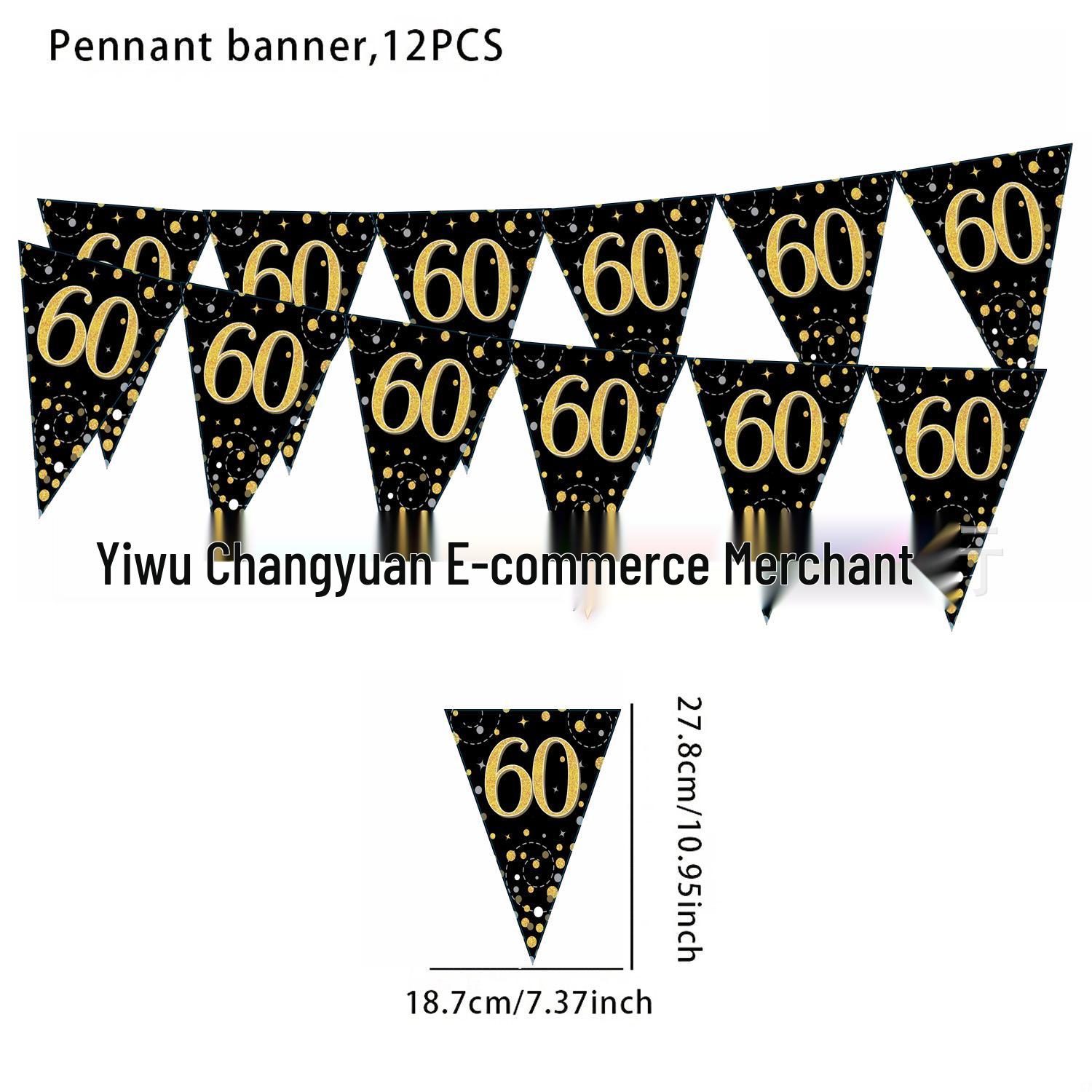 Black and Gold 50th Birthday Triangle Flag Banner Decoration