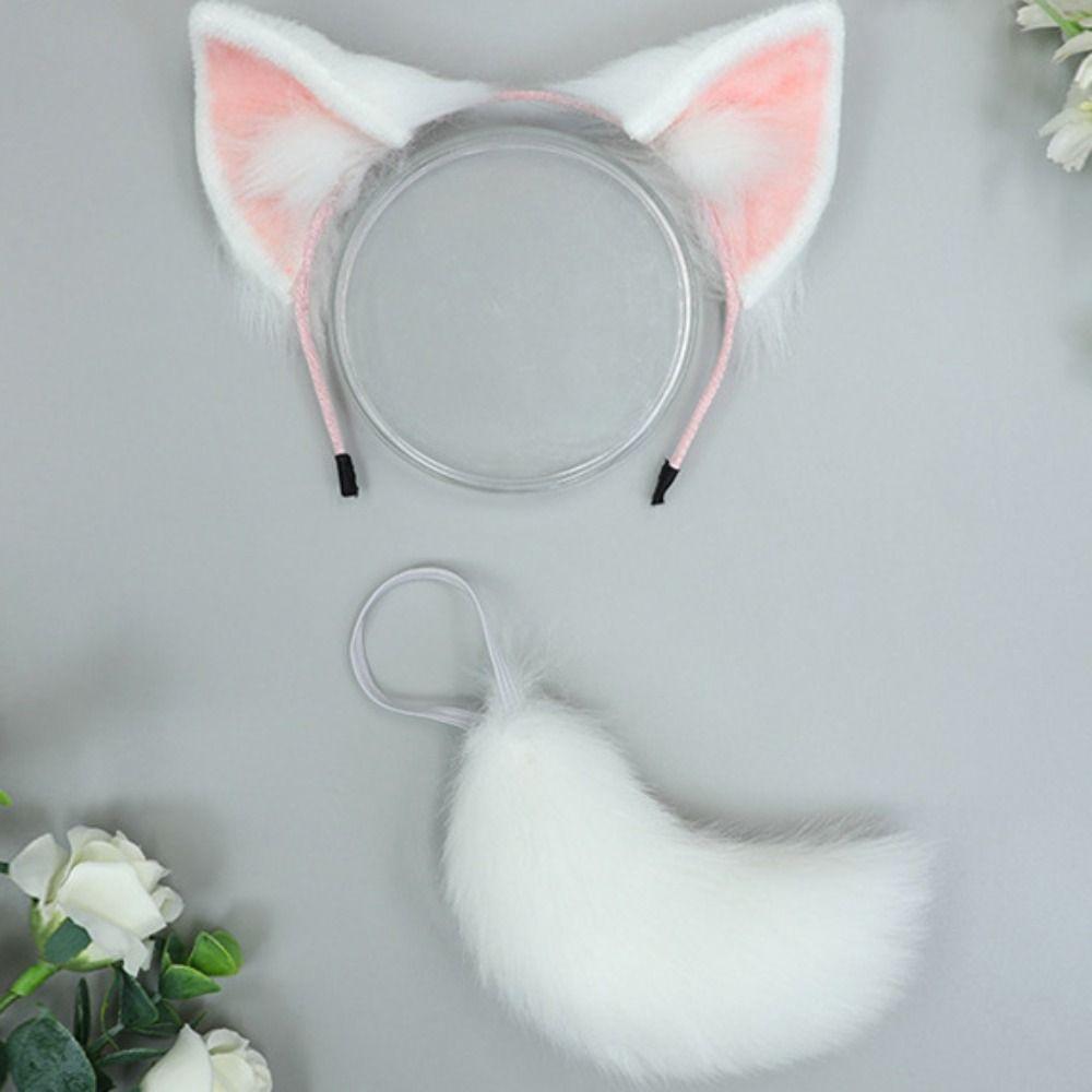 Black White 20cm Plush Doll Headwear Ear Tails Headwear for Cotton Doll  Idol Doll Accessories