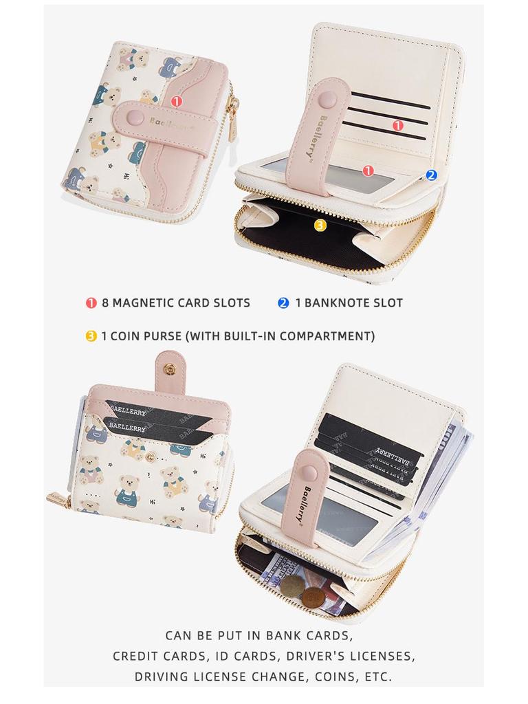 Little Bear Cartoon Zipper Wallet and Card Holder for Women & Students