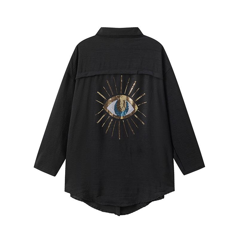 European and American Women's Plus Size Turn-Down Collar Casual Long-Sleeve Shirt for Autumn and Winter.