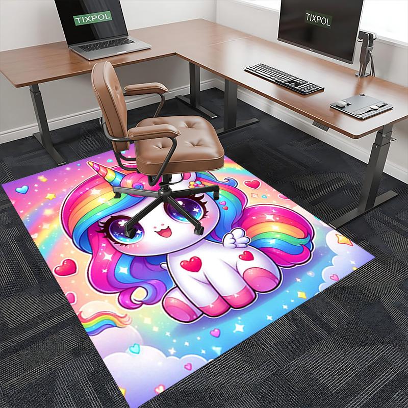 1pc Rainbow Unicorn Chair Mat - Anime Cartoon Design Office Rug for Desk, Non-Slip Carpet for Home Decor, Suitable for All Seasons.H013